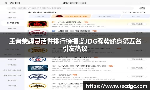王者荣耀灵活性排行榜揭晓JDG强势跻身第五名引发热议